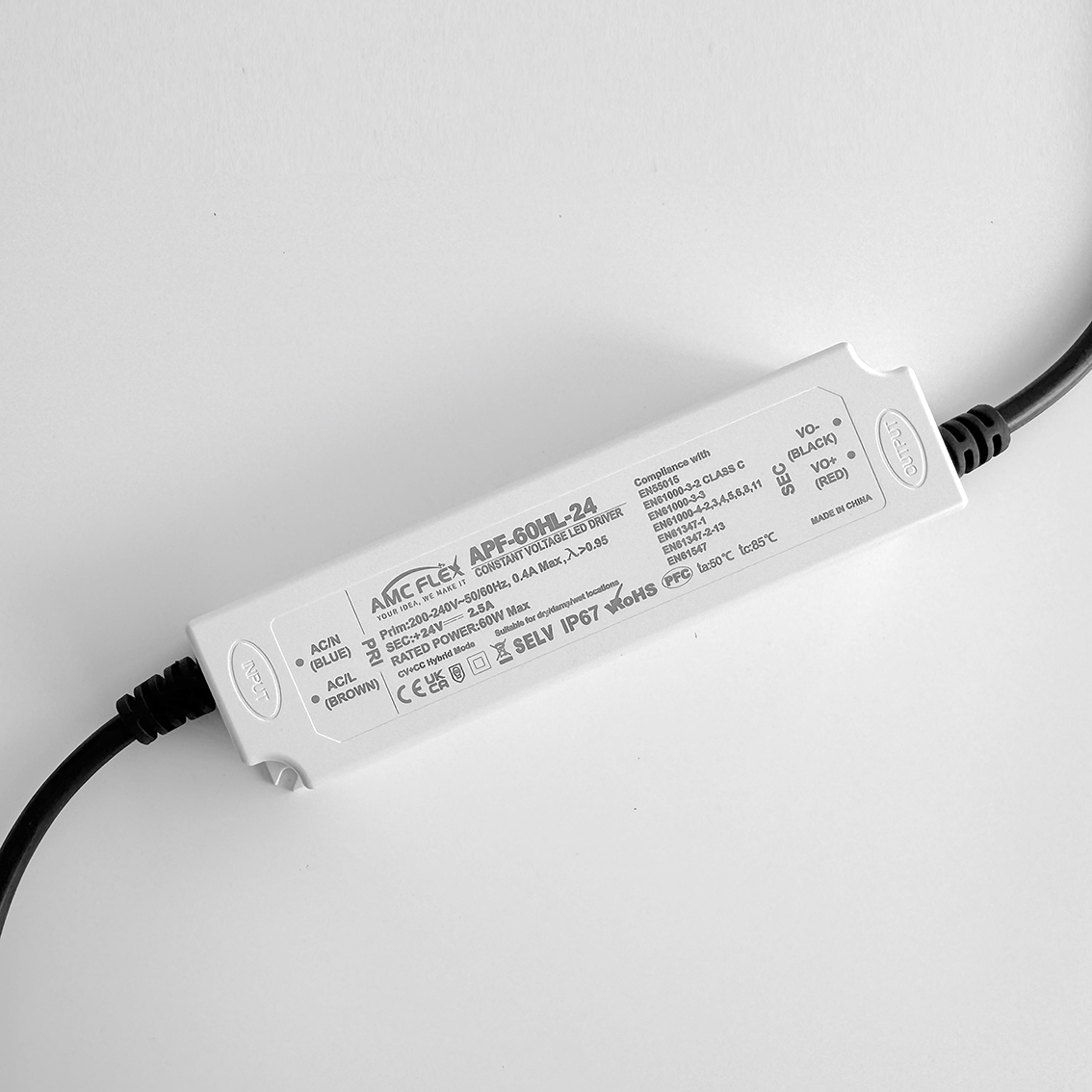 60W 24V 2.5A Plastic Waterproof LED Strip Power PFC