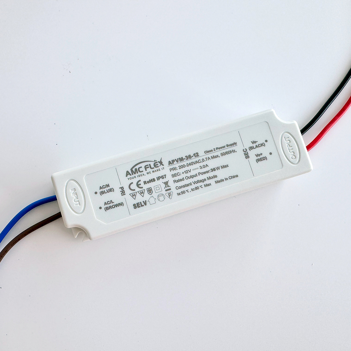 36W 12V 3.0A CV Plastic IP67 Waterproof Power Supply